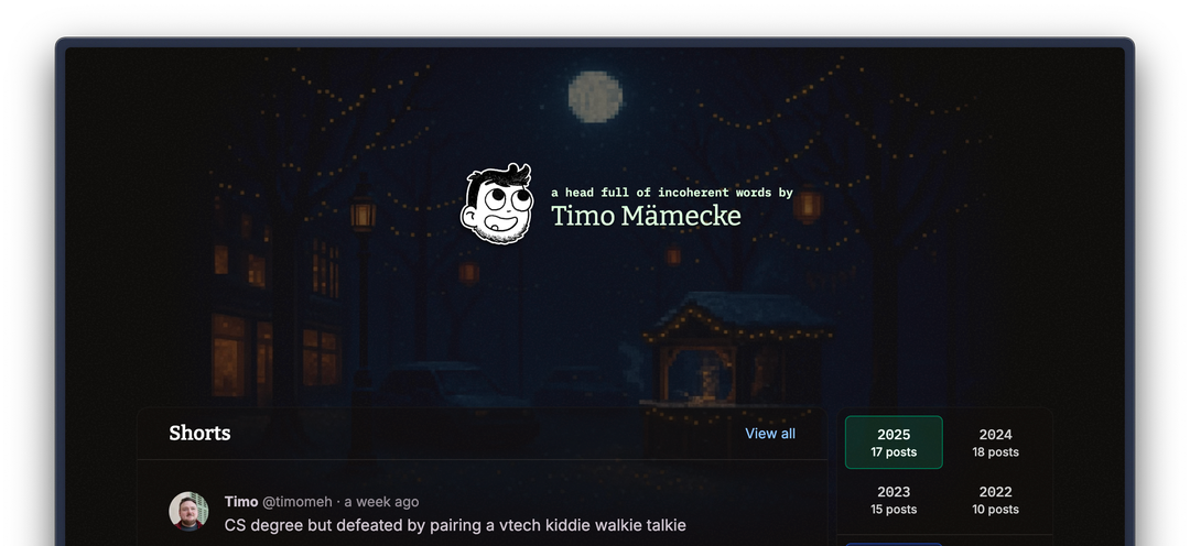 Screenshot of an AI-generated header image in the blog. Depicting a night scene with a market stand and lots of fairy lights