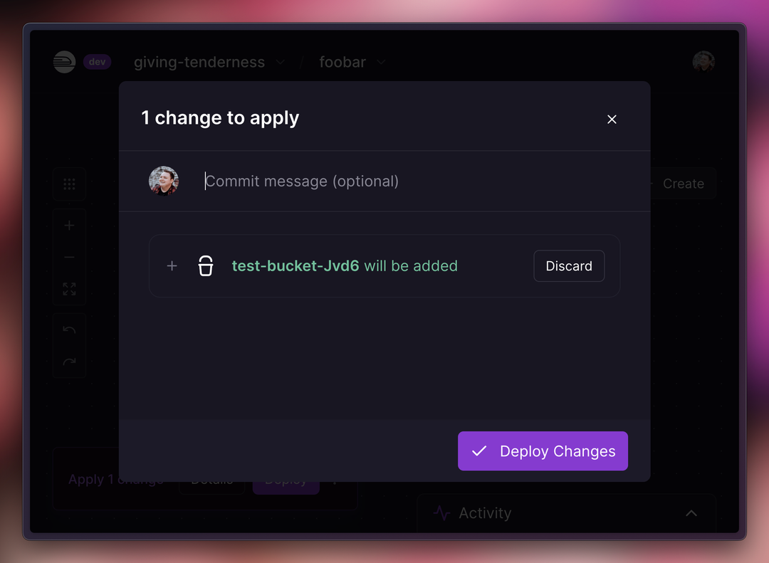 Commit details in Railway to deploy a new Bucket