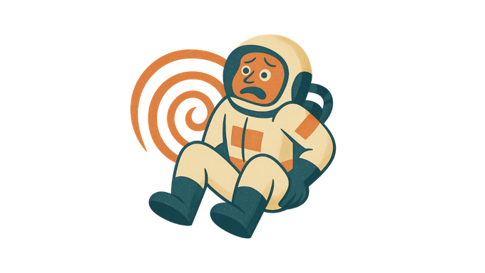 illustration of an astronaut falling scared into a spiral, holding his clenched buttocks