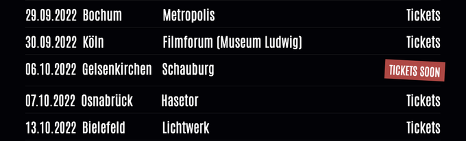 List of Events with "Tickets soon" banner